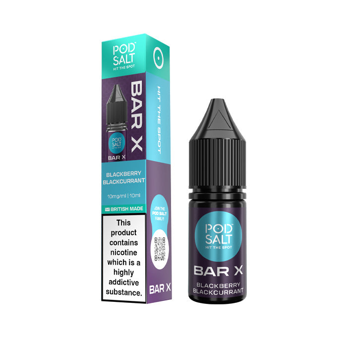 Blackberry Blackcurrant Pod Salt Bar X Nic Salt Bottle and Box