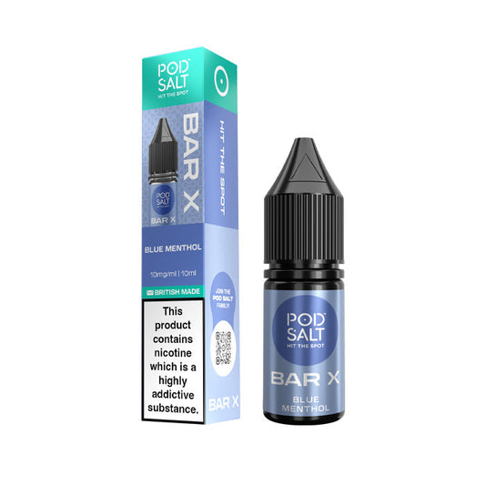Blue Menthol Pod Salt Bar X Nic Salt Bottle and Box
