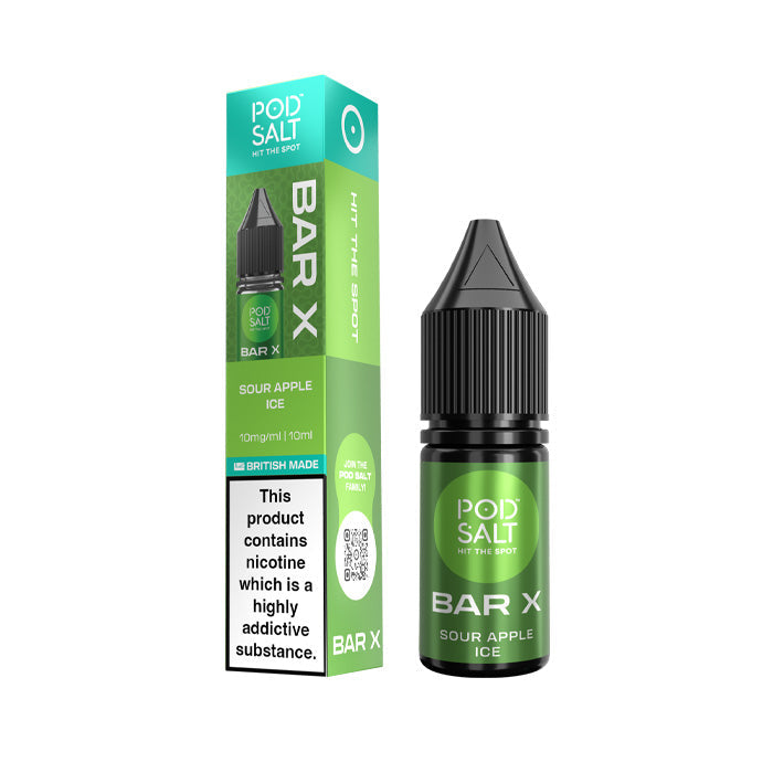 Sour Apple Ice Pod Salt Bar X Nic Salt Bottle and Box